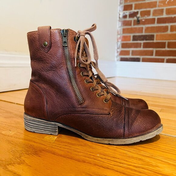 TaraM Womens Size 8 M Brown Leather Zip Laces Ankle Fashion Boots Bootie - Picture 15 of 16